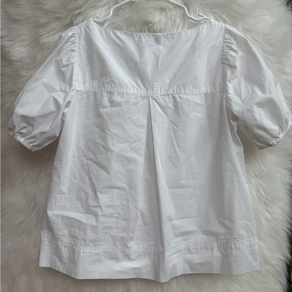 J Crew Puff Sleeve Top White 100% Cotton